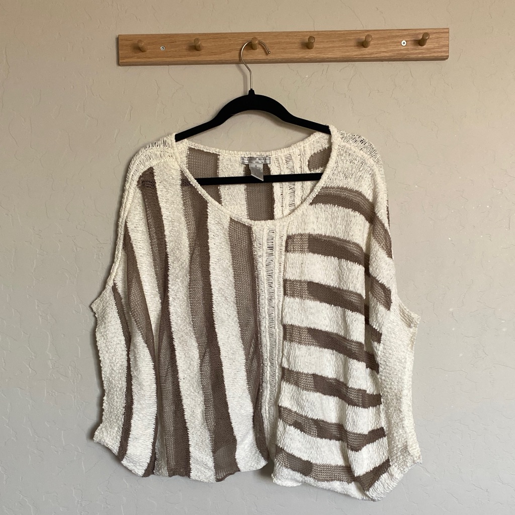 Alberto Makali Cream And Taupe Striped Scoop Neck Sweater